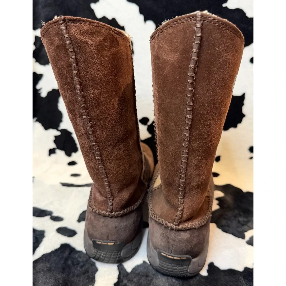 Merrell Womens Brown Suede Mid Calf Winter Boots Faux Fur Lined Air Cushion Sole